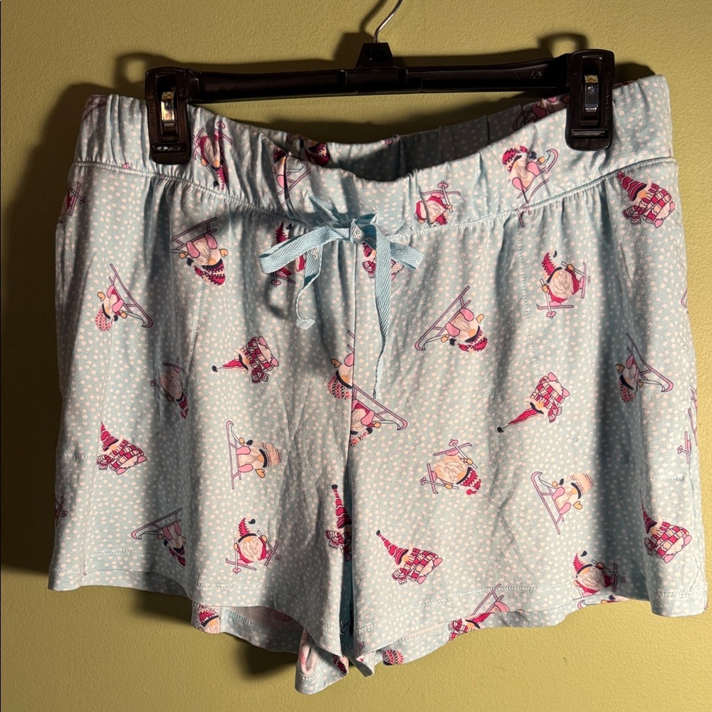 Jockey Light Blue Sleep Shorts with Ski Gnomes Print L